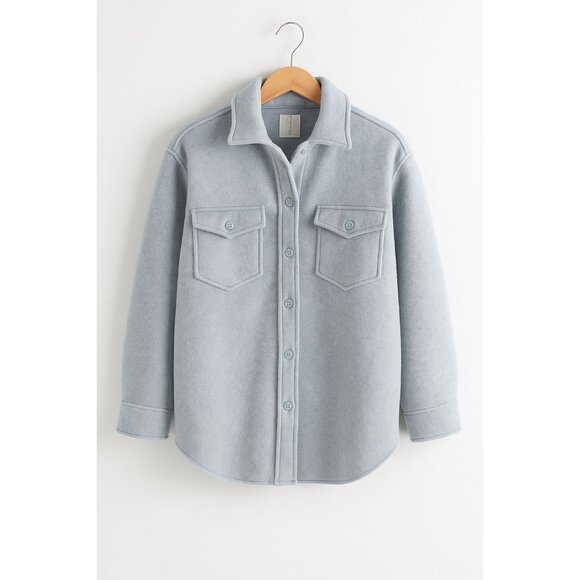 Joie Womens Fleece Shacket Fuzzy Button Down Oversized XTRA-SMALL Baby Blue - Picture 1 of 11